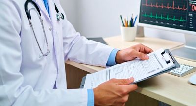 Врач изучает медицинскую карту