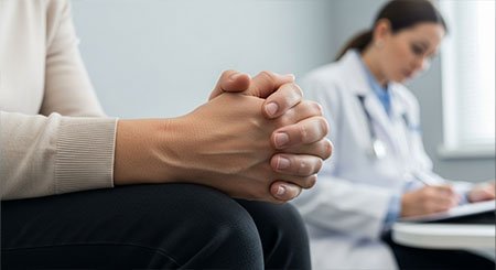 Руки пациента лежат на коленях