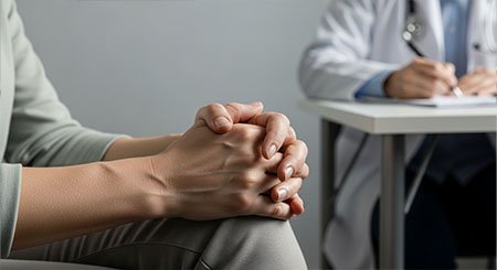 Пациент сидит на приеме у врача